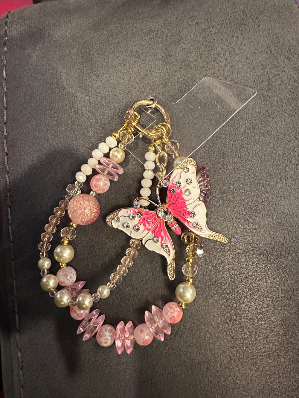 Pink Butterfly Beaded Bracelet - Women's Jewelry